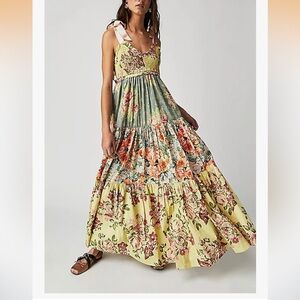 Floral maxi dress with yellow and green accents medium/large